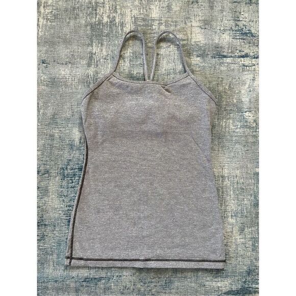 Lululemon Power Y Heathered Black Gray White Tonka Stripe Tank Top Size 4 - Picture 6 of 7